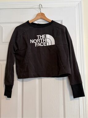 The North Face Black Crewneck Crop Top with White Logo